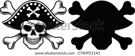 Pirate skull and crossbones icon danger symbol Halloween face Skeleton. Spooky danger emblem or warning sign for pirates.