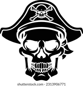 A pirate skull and crossbones jolly roger grim reaper cartoon wearing captain a hat and eye patch