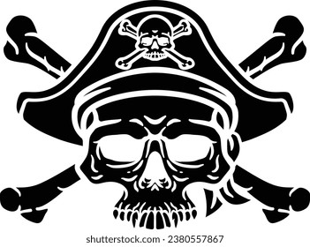 A pirate skull and crossbones jolly roger grim reaper cartoon wearing captain a hat and eye patch