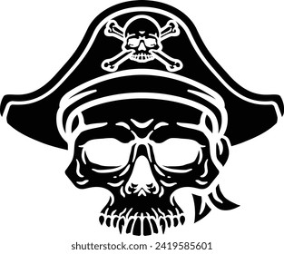 A pirate skull and crossbones jolly roger grim reaper cartoon wearing captain a hat and eye patch