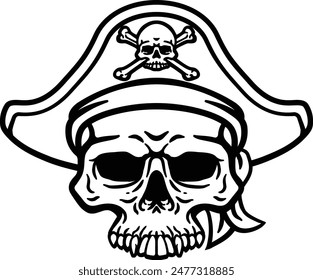 A pirate skull and crossbones jolly roger grim reaper cartoon wearing captain a hat and eye patch