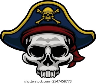 A pirate skull and crossbones jolly roger grim reaper cartoon wearing captain a hat and eye patch