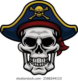 A pirate skull and crossbones jolly roger grim reaper cartoon wearing captain a hat and eye patch