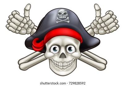 Pirate skull and crossbones Jolly Roger giving a thumbs up