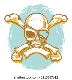 Pirate Skull & Crossbones in a Screen Printed Style