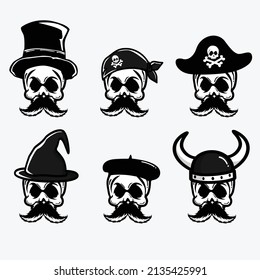 icono de conjunto de cráneo pirata y cruces de huesos