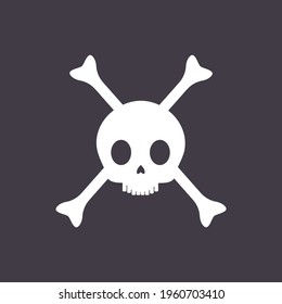 Pirate skull with crossed bones vector flat illustration isolated on black background. Jolly Roger pirate symbol, death skull, danger, and poison label or icon design.