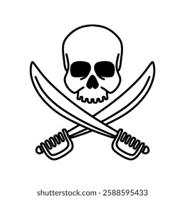 Pirate skull with crossed sabers. Design element for poster, emblem, sign.