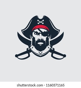Pirate Skull with crossed sabers, logo.