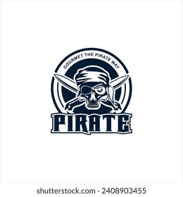 Pirate Skull with crossed sabers, logo.