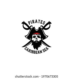 Pirate Skull with Crossed Sabers Vector Logo Design