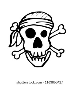 Pirate Skull, design element for decorating children's holidays, invitations, stickers and posters on Halloween.