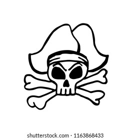 Pirate Skull, design element for decorating children's holidays, invitations, stickers and posters on Halloween.