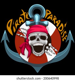 Pirate Skull design, vector illustrations with space for text, hand drawn collection