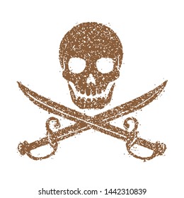 Pirate skull emblem illustration with crossed sabers ( grunge texture). 