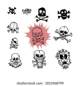 Pirate skull emblem illustration with crossed bones.