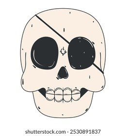 Pirate skull with eye patch in black and white, Vector