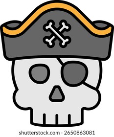 Crânio pirata com patch de olho e ilustração de chapéu