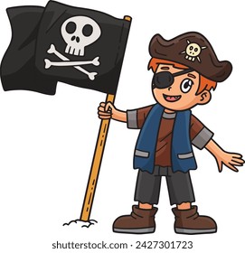 Pirate and Skull Flag Cartoon Colored Clipart 