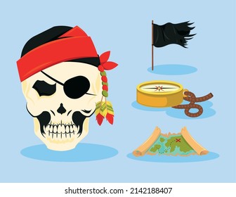 pirate skull and flag icons set