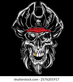 pirate skull gold tooth graphic vector 