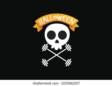 imagen del icono del cráneo pirata de Halloween con el logo de barbell fantasma skeleton.