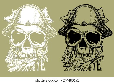 pirate skull hand draw with invert color isolated