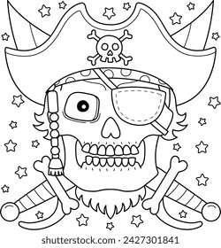 Pirate Skull With Hat Coloring Page for Kids