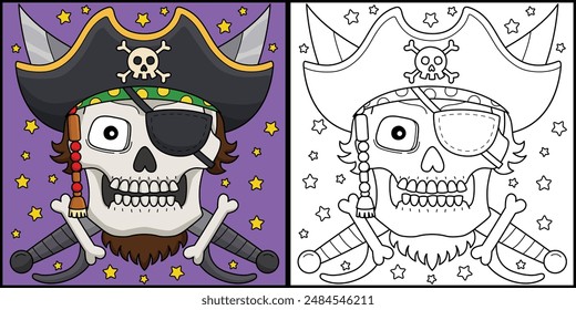 Pirate Skull With Hat Coloring Page Illustration