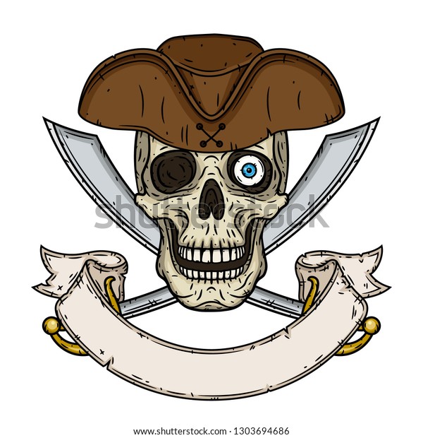 Skull Pirate Skull Hat Crossed Swords 