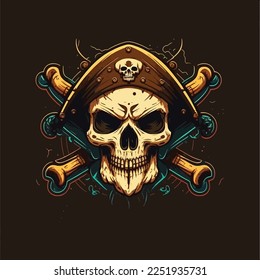 Pirate skull with a hat, esports mascot designs, gaming logo, illustration