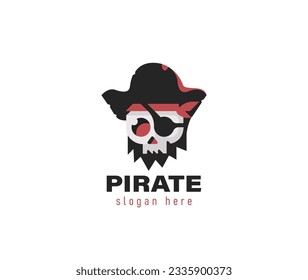 Pirate Skull with hat logo design Illustration in trendy line Mascot style