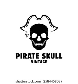 pirate skull hat logo design concept vintage style