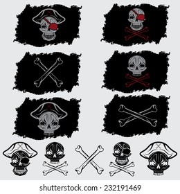 pirate skull with hat set on flags and icons