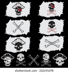pirate skull with hat set on flags and icons