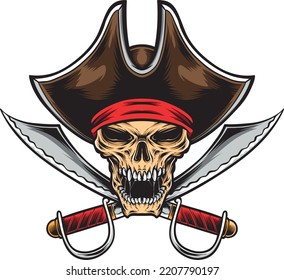 Pirate Skull with Hat and Swords