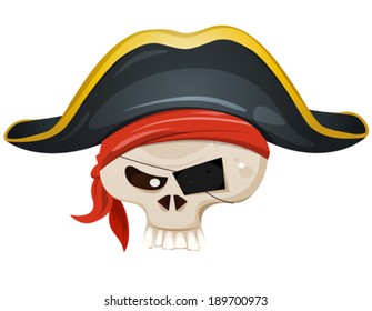 Pirate Skull Head/ Illustration of a cartoon pirate skull head character, with bandana and corsair hat