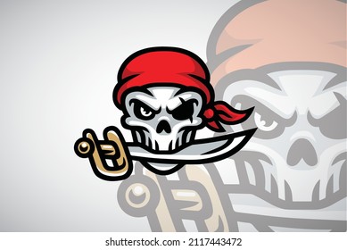Logo de la cabeza del cráneo pirata Diseño Vector Mascota Icono Ilustración