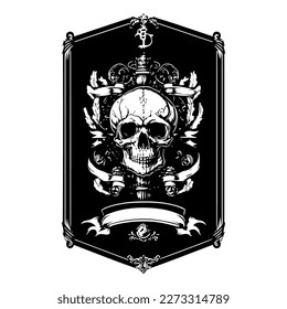 pirate skull head logo illustration is hand-drawn with meticulous attention to detail, capturing the iconic image of the swashbuckling pirate