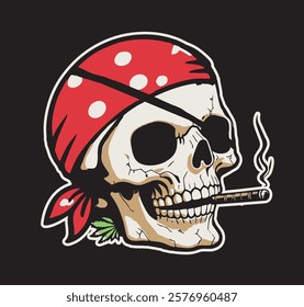 Pirate skull head smoking cigar. Great captain of the sea