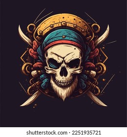 Pirate skull with headband, esports mascot designs, gaming logo, illustration