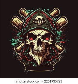 pirate skull with headband illustration, esports mascot designs, gaming logo template