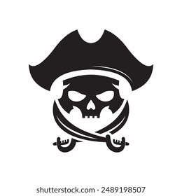 pirate skull icon logo vector design pirate skull hat sword black isolated white background