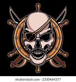 pirate skull illustration with sword