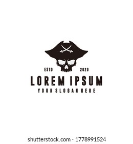 Pirate skull logo. head of skeleton and sabers. pirate symbol. Vector illustration