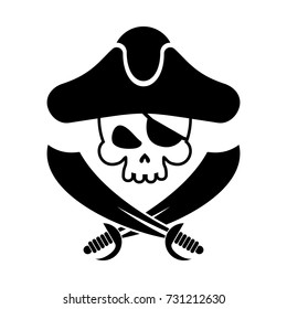 Pirate skull logo. head of skeleton and sabers. pirate symbol. Vector illustration
