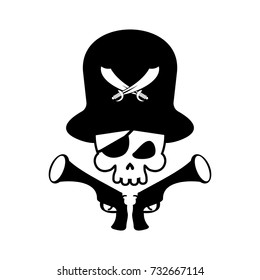 Pirate skull logo. head of skeleton and gun. pirate symbol. Vector illustration