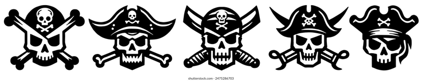 Logotipos de la calavera pirata, perfecto para temas náuticos y de aventura - Ilustración vectorial plana