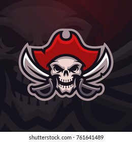 Pirate Skull mascot logo. Sport team symbol design. Eps10 vector.