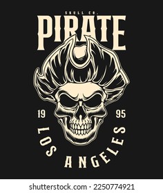 Pirate skull monochrome logo vintage design style